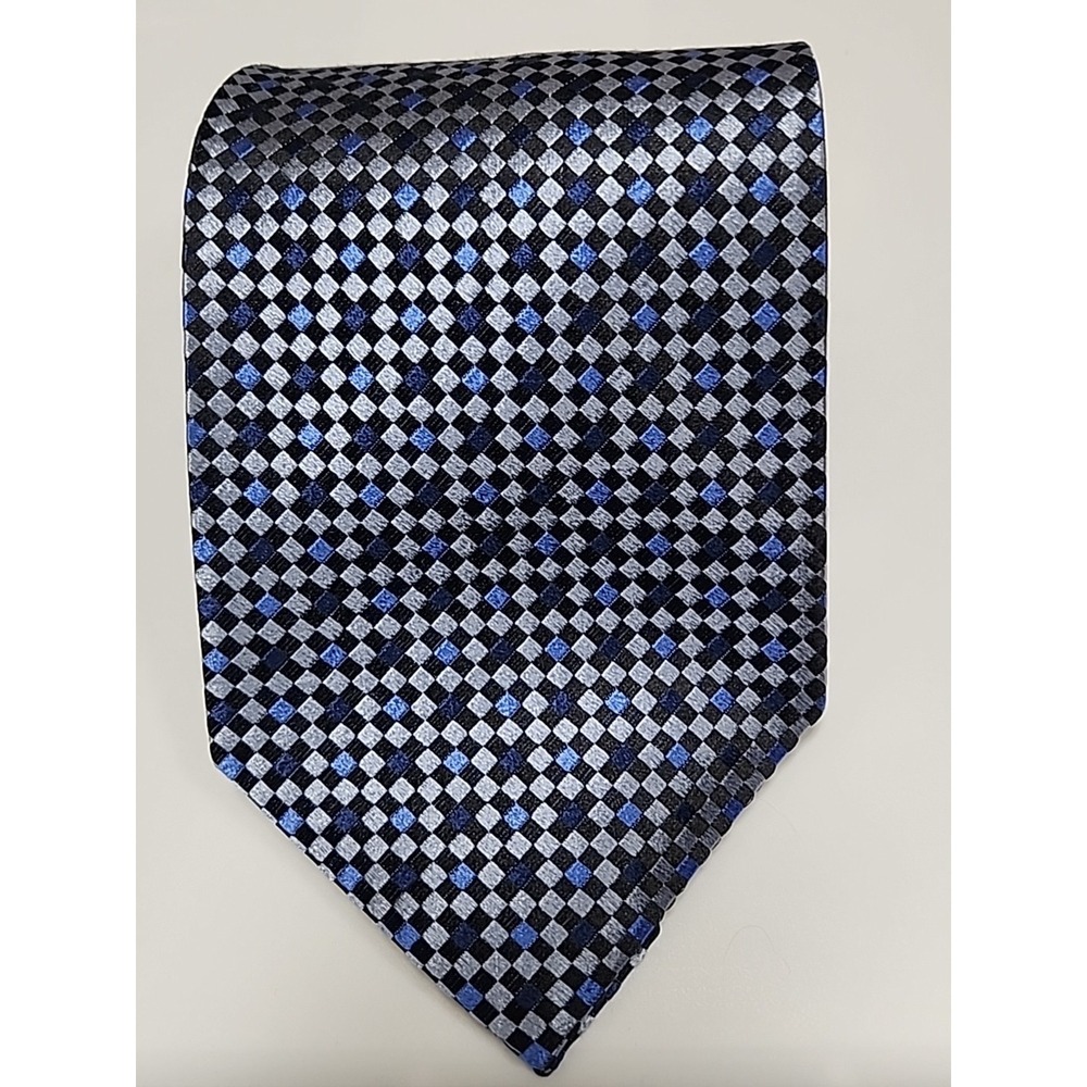 JOHNSTON & MURPHY Handmade 100% Silk New York 4x58 Blue Silver Geometric